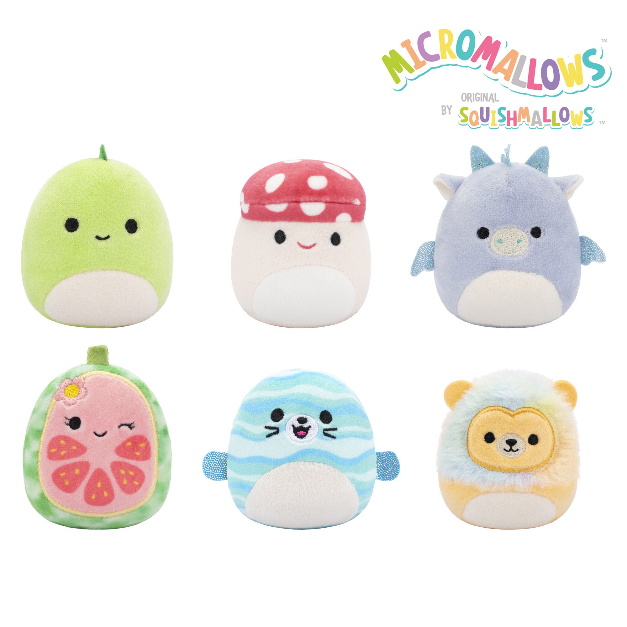 Micromallows 6-Pack ?C Danny Dinosaur, Dane Dragon, Malcolm Mushroom, Lena Guava Fruit, Leonard Lion, Noah Seal